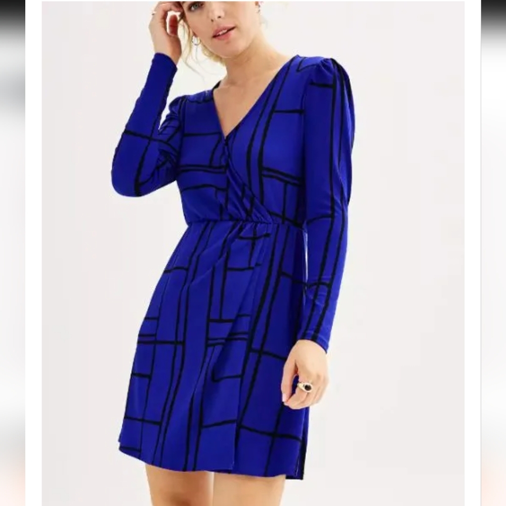 Nine West Blue and Black Wrap Dress